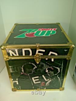 SUPER RARE Vintage 1980s Cherry 7up Storage Toy Chest Wood & Brass Trunk 16x16