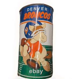 SUPER RARE Vintage 1982 Denver Broncos Metal Trash Can Basket Cartoon Mascot