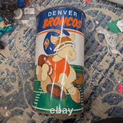 SUPER RARE Vintage 1982 Denver Broncos Metal Trash Can Basket Cartoon Mascot