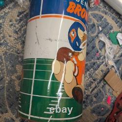 SUPER RARE Vintage 1982 Denver Broncos Metal Trash Can Basket Cartoon Mascot