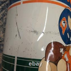 SUPER RARE Vintage 1982 Denver Broncos Metal Trash Can Basket Cartoon Mascot
