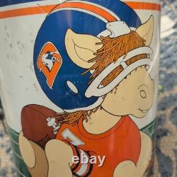 SUPER RARE Vintage 1982 Denver Broncos Metal Trash Can Basket Cartoon Mascot