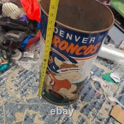 SUPER RARE Vintage 1982 Denver Broncos Metal Trash Can Basket Cartoon Mascot