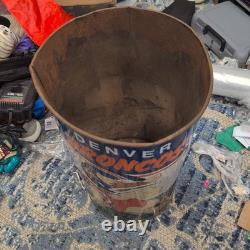 SUPER RARE Vintage 1982 Denver Broncos Metal Trash Can Basket Cartoon Mascot