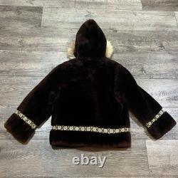 SUPER RARE! Vintage 50s/60s Alaskan Seal Fur Coat Hooded Shearling Brown Women M