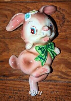 SUPER RARE Vintage Py Japan Dancing Bunny Rabbit Ceramic Wall Plaque EXC LOOK