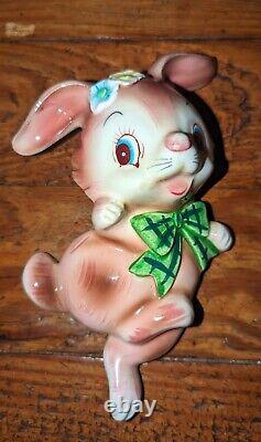 SUPER RARE Vintage Py Japan Dancing Bunny Rabbit Ceramic Wall Plaque EXC LOOK