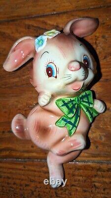 SUPER RARE Vintage Py Japan Dancing Bunny Rabbit Ceramic Wall Plaque EXC LOOK