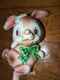 SUPER RARE Vintage Py Japan Dancing Bunny Rabbit Ceramic Wall Plaque EXC LOOK