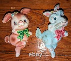 SUPER RARE Vintage Py Japan Dancing Bunny Rabbit Ceramic Wall Plaque EXC LOOK