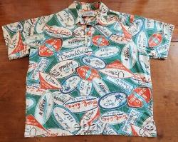 SUPER RARE! Vintage Surf Line HAWAII Surfer Decals Half-Button Shirt Sz Men's XL