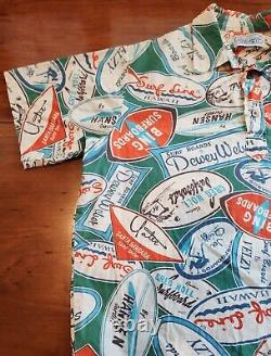 SUPER RARE! Vintage Surf Line HAWAII Surfer Decals Half-Button Shirt Sz Men's XL