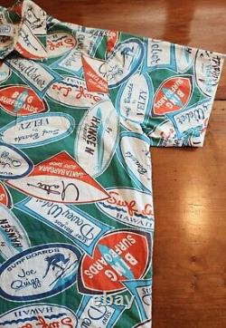 SUPER RARE! Vintage Surf Line HAWAII Surfer Decals Half-Button Shirt Sz Men's XL