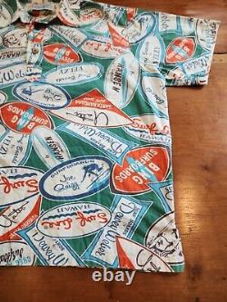 SUPER RARE! Vintage Surf Line HAWAII Surfer Decals Half-Button Shirt Sz Men's XL