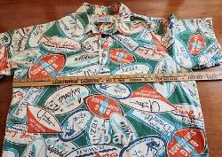 SUPER RARE! Vintage Surf Line HAWAII Surfer Decals Half-Button Shirt Sz Men's XL