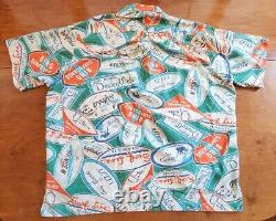 SUPER RARE! Vintage Surf Line HAWAII Surfer Decals Half-Button Shirt Sz Men's XL