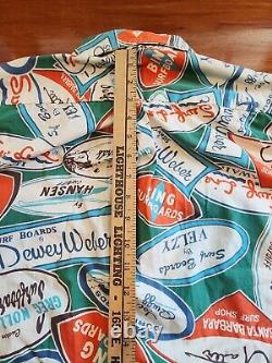 SUPER RARE! Vintage Surf Line HAWAII Surfer Decals Half-Button Shirt Sz Men's XL