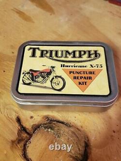 SUPER RARE Vintage TRIUMPH HURRICANE X-75 Tire Repair Kit WITH CONTENTS Tin