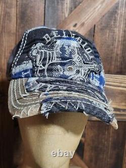 SUPER RARE Vintage TRUE RELIGION Distressed Blue Gray Plaid Buddha Cap Hat NEW