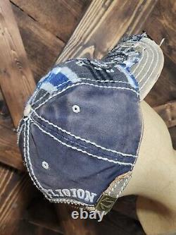 SUPER RARE Vintage TRUE RELIGION Distressed Blue Gray Plaid Buddha Cap Hat NEW