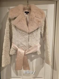 SUPER RARE Vintage XS BEBE 100% Dyed Rabbit Fur Jacket with Satin Belt