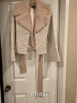 SUPER RARE Vintage XS BEBE 100% Dyed Rabbit Fur Jacket with Satin Belt