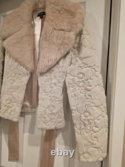 SUPER RARE Vintage XS BEBE 100% Dyed Rabbit Fur Jacket with Satin Belt