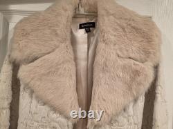 SUPER RARE Vintage XS BEBE 100% Dyed Rabbit Fur Jacket with Satin Belt