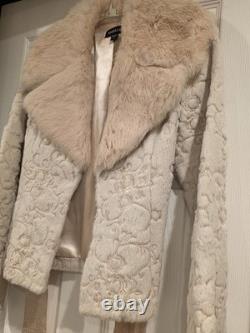 SUPER RARE Vintage XS BEBE 100% Dyed Rabbit Fur Jacket with Satin Belt