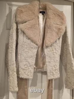 SUPER RARE Vintage XS BEBE 100% Dyed Rabbit Fur Jacket with Satin Belt