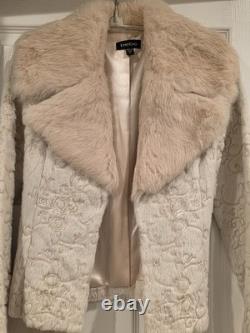 SUPER RARE Vintage XS BEBE 100% Dyed Rabbit Fur Jacket with Satin Belt