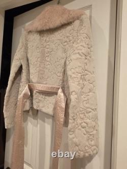 SUPER RARE Vintage XS BEBE 100% Dyed Rabbit Fur Jacket with Satin Belt