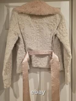 SUPER RARE Vintage XS BEBE 100% Dyed Rabbit Fur Jacket with Satin Belt