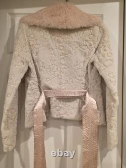 SUPER RARE Vintage XS BEBE 100% Dyed Rabbit Fur Jacket with Satin Belt