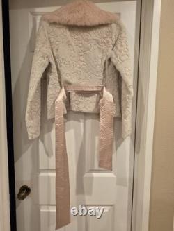 SUPER RARE Vintage XS BEBE 100% Dyed Rabbit Fur Jacket with Satin Belt