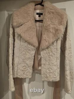 SUPER RARE Vintage XS BEBE 100% Dyed Rabbit Fur Jacket with Satin Belt
