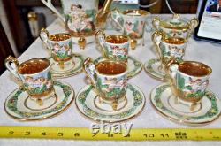 SUPER RARE Vintage capodimonte 17Pc Demitase Coffee Set Made Italy Gold Cupids