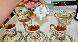 SUPER RARE Vintage capodimonte 17Pc Demitase Coffee Set Made Italy Gold Cupids
