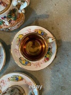 SUPER RARE Vintage capodimonte 17Pc Demitase Coffee Set Made Italy Gold Cupids