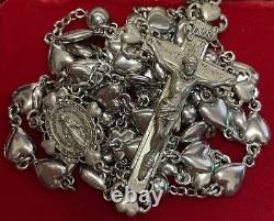 Super Heavy XL Rare Vintage Sterling Creed Heart Shaped Rosary 34 88 Grams