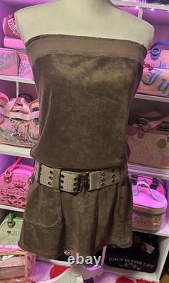 Super RARE Juicy Couture Vintage Y2K Green Terry Mini Dress Back Butt Pockets M