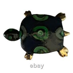 Super RARE VINTAGE Eisenberg Blue Enameled Turtle Pin / Signed