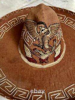 Super RARE Vintage Mexican Sombrero Handmade Embroidered Eagle Snake & Flag