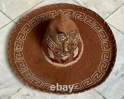 Super RARE Vintage Mexican Sombrero Handmade Embroidered Eagle Snake & Flag