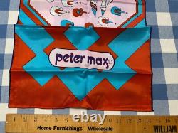 Super RARE Vintage Print Peter Max 70s Silk Scarf LONG 14.5x64 appx. VERY GOOD