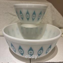Super RARE Vintage Pyrex Atomic Eyes Chip & Dip Bowl Set Circa 1950s Mid Century