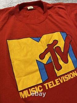 Super Rare 80's Vintage SCREEN STARS MTV T Shirt Men's S/M Red Made in USA