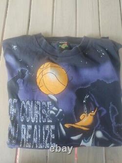 Super Rare Double Sided Space Jam Vintage 1996 Daffy Duck T Shirt XL