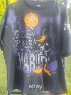 Super Rare Double Sided Space Jam Vintage 1996 Daffy Duck T Shirt XL