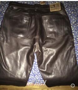 Super Rare Polo Ralph Lauren Brown Leather Pants Western Rodeo Brown, VTG, SZ 36